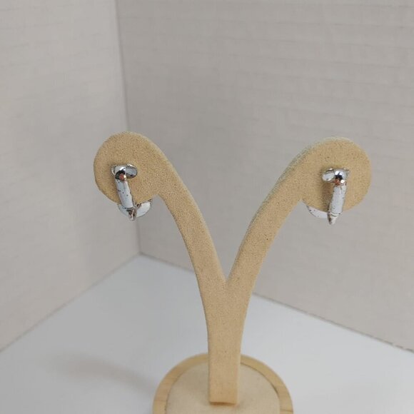 EARRINGS Silver Tone Metal pink Clear Rhinestone Dangle Costume Fashion - Picture 6 of 6